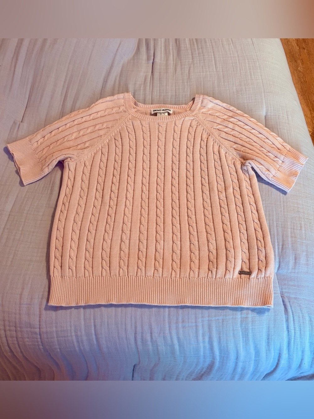 DKNY Jeans Women’s Ballet Pink Cable Knit Crewneck Sweater Sz XL